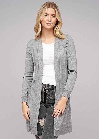 Cloud5ive Damen Longform Viskose Cardigan Mit 2 Seitl. Taschen Grau Melange 3 Cloud5ive Damen Longform Viskose Cardigan Mit 2 Seitl. Taschen Grau Melange