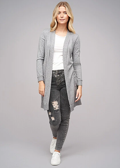 Cloud5ive Damen Longform Viskose Cardigan Mit 2 Seitl. Taschen Grau Melange 5 Cloud5ive Damen Longform Viskose Cardigan Mit 2 Seitl. Taschen Grau Melange – Bild 3