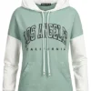 Cloud5ive Damen 2-Tone Hoodie Mit Kapuze & LA Print & Kängurutasche Grün Weiss 2 Cloud5ive Damen 2-Tone Hoodie Mit Kapuze & LA Print & Kängurutasche Grün Weiss -Vero Moda Verkaufsgeschäft 22096354