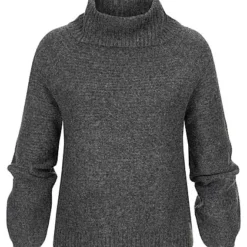 ONLY Damen Rollkragen Pullover Mit Ballonärmeln Strukturstoff Dunkel Grau Melange