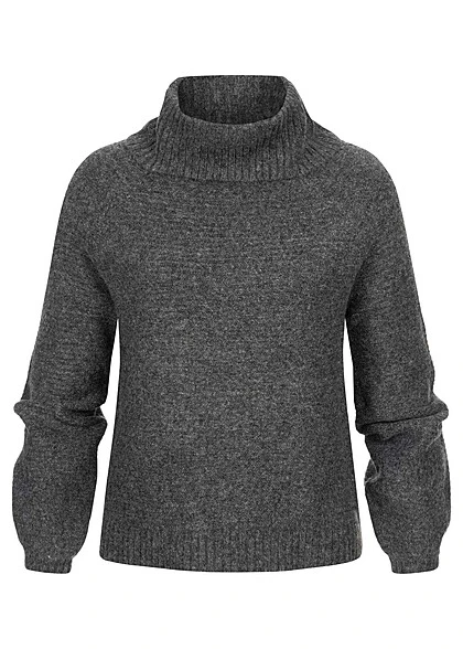ONLY Damen Rollkragen Pullover Mit Ballonärmeln Strukturstoff Dunkel Grau Melange 3 ONLY Damen Rollkragen Pullover Mit Ballonärmeln Strukturstoff Dunkel Grau Melange