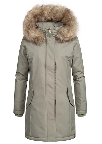 ONLY Damen Parka Mantel Jacke Mit Kunstfell-Kapuze 2-Pockets Shadow Grün 4 ONLY Damen Parka Mantel Jacke Mit Kunstfell-Kapuze 2-Pockets Shadow Grün – Bild 2