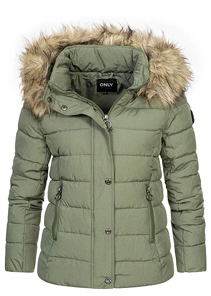 ONLY Damen Kurze Steppjacke Abnehmb. Kunstfellkapuze 2-Pockets Sea Spray Grün 3 ONLY Damen Kurze Steppjacke Abnehmb. Kunstfellkapuze 2-Pockets Sea Spray Grün
