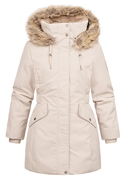 ONLY Damen Parka Mantel Jacke Mit Kunstfellkapuze Und 2-Pockets Pumice Stone Beige 4 ONLY Damen Parka Mantel Jacke Mit Kunstfellkapuze Und 2-Pockets Pumice Stone Beige – Bild 2