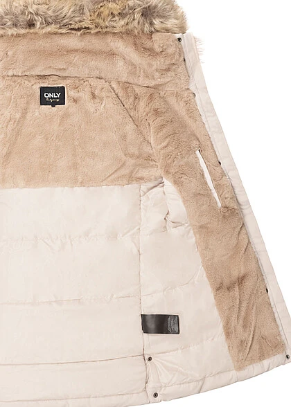 ONLY Damen Parka Mantel Jacke Mit Kunstfellkapuze Und 2-Pockets Pumice Stone Beige 7 ONLY Damen Parka Mantel Jacke Mit Kunstfellkapuze Und 2-Pockets Pumice Stone Beige – Bild 5