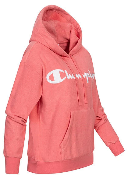 Champion Damen Fleece Hoodie Mit Logo Stickerei Und Kängurutasche Pink Weiss 4 Champion Damen Fleece Hoodie Mit Logo Stickerei Und Kängurutasche Pink Weiss – Bild 2
