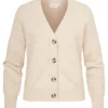 VILA Damen V-Neck Cardigan Strickjacke Mit Knopfleiste Birch Beige
