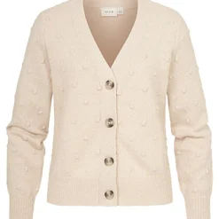 VILA Damen V-Neck Cardigan Strickjacke Mit Knopfleiste Birch Beige