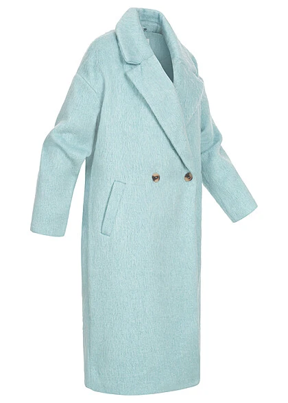 VILA Damen Longform Mantel Jacke 2-Pockets Knopfleiste Tourmaline Blau 4 VILA Damen Longform Mantel Jacke 2-Pockets Knopfleiste Tourmaline Blau – Bild 2