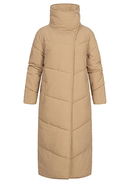 VILA Damen Longform Mantel Steppjacke Mit Knopfleiste 2-Pockets Sesame Braun 4 VILA Damen Longform Mantel Steppjacke Mit Knopfleiste 2-Pockets Sesame Braun – Bild 2