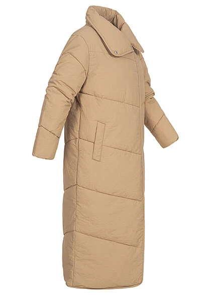 VILA Damen Longform Mantel Steppjacke Mit Knopfleiste 2-Pockets Sesame Braun 5 VILA Damen Longform Mantel Steppjacke Mit Knopfleiste 2-Pockets Sesame Braun – Bild 3