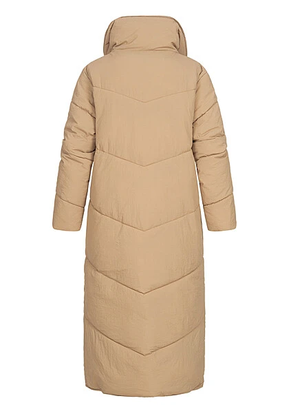 VILA Damen Longform Mantel Steppjacke Mit Knopfleiste 2-Pockets Sesame Braun 6 VILA Damen Longform Mantel Steppjacke Mit Knopfleiste 2-Pockets Sesame Braun – Bild 4