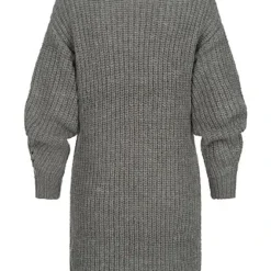 VILA Damen Langarm Strickkleid Ballonärmel Und Strukturstoff Medium Grau Melange -Vero Moda Verkaufsgeschäft 22100171 2