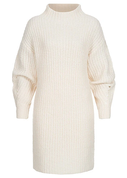 VILA Damen Langarm Strickkleid Ballonärmel Und Strukturstoff Natural Beige Melange 3 VILA Damen Langarm Strickkleid Ballonärmel Und Strukturstoff Natural Beige Melange