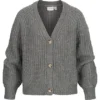 VILA Damen V-Neck Cardigan Strickjacke Mit Knopfleiste Medium Grau Melange