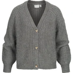 VILA Damen V-Neck Cardigan Strickjacke Mit Knopfleiste Medium Grau Melange