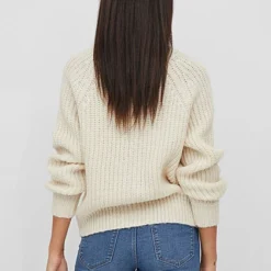 VILA Damen V-Neck Cardigan Strickjacke Mit Knopfleiste Natural Beige Melange -Vero Moda Verkaufsgeschäft 22100176 2