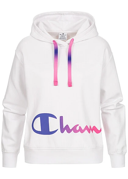 Champion Damen Hoodie Mit Multicolor Logo Print Weiss 3 Champion Damen Hoodie Mit Multicolor Logo Print Weiss