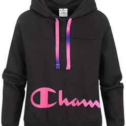 Champion Damen Hoodie Mit Multicolor Logo Print Schwarz