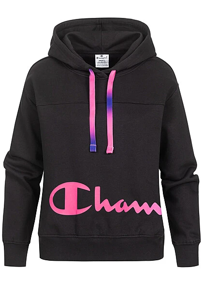 Champion Damen Hoodie Mit Multicolor Logo Print Schwarz 3 Champion Damen Hoodie Mit Multicolor Logo Print Schwarz