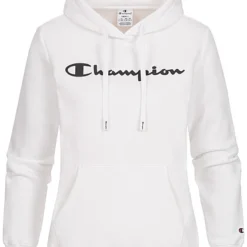 Champion Damen Hoodie Mit 3D Logo Patch Kapuze Tunnelzug & Kängurutasche Weiss