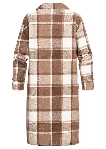 Cloud5ive Damen Shacket Hemd-Jacke Mit 2-Brusttaschen Kariert Braun Beige 5 Cloud5ive Damen Shacket Hemd-Jacke Mit 2-Brusttaschen Kariert Braun Beige – Bild 3