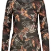 Cloud5ive Damen Langarm Shirt Longsleeve Mit Flower Print Schwarz