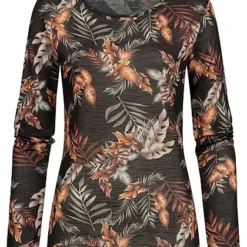Cloud5ive Damen Langarm Shirt Longsleeve Mit Flower Print Schwarz