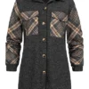 Cloud5ive Damen Shacket Hemd-Jacke Mit Knopfleiste Kariert Dunkel Grau Beige