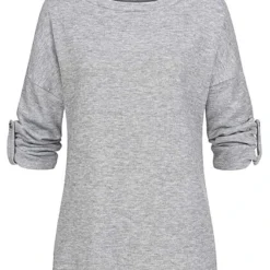 Cloud5ive Damen Turn-Up Langarm Shirt Mit Rundhals Grau