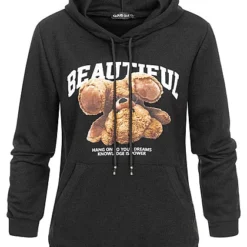 Cloud5ive Damen Hoodie Mit Beautiful Teddy Print Schwarz
