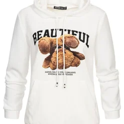 Cloud5ive Damen Hoodie Mit Beautiful Teddy Print Weiss
