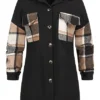 Cloud5ive Damen Shacket Hemd-Jacke Mit Knopfleiste Kariert Schwarz Mehrfarbig