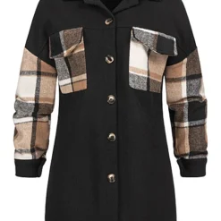 Cloud5ive Damen Shacket Hemd-Jacke Mit Knopfleiste Kariert Schwarz Mehrfarbig