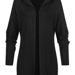 Cloud5ive Damen Cardigan Mit Offenem Schnitt Und Kapuze Schwarz
