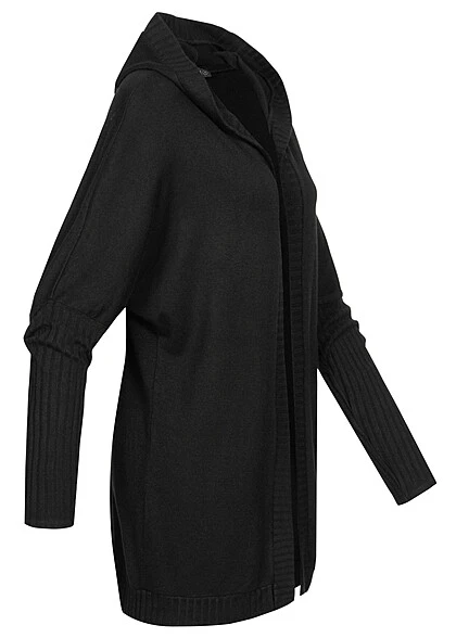 Cloud5ive Damen Cardigan Mit Offenem Schnitt Und Kapuze Schwarz 4 Cloud5ive Damen Cardigan Mit Offenem Schnitt Und Kapuze Schwarz – Bild 2