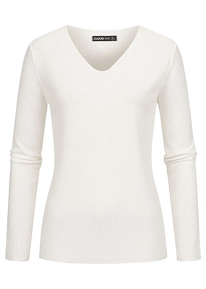Cloud5ive Damen Langarm Shirt Longsleeve Mit Lurexeinsatz Und V-Neck Panna Cream Weiss 3 Cloud5ive Damen Langarm Shirt Longsleeve Mit Lurexeinsatz Und V-Neck Panna Cream Weiss