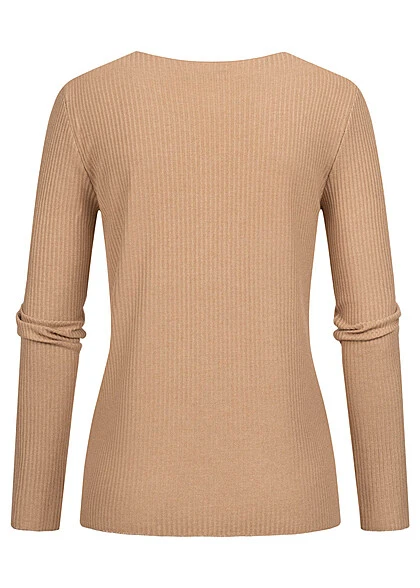 Cloud5ive Damen Langarm Shirt Longsleeve Mit Lurexeinsatz Und V-Neck Camel Braun 4 Cloud5ive Damen Langarm Shirt Longsleeve Mit Lurexeinsatz Und V-Neck Camel Braun – Bild 2