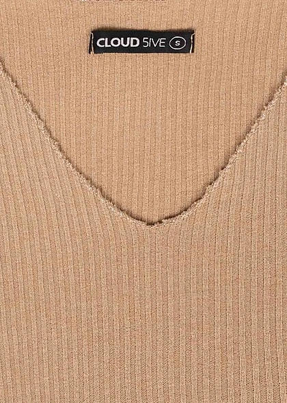 Cloud5ive Damen Langarm Shirt Longsleeve Mit Lurexeinsatz Und V-Neck Camel Braun 5 Cloud5ive Damen Langarm Shirt Longsleeve Mit Lurexeinsatz Und V-Neck Camel Braun – Bild 3