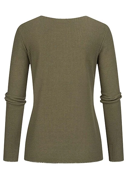 Cloud5ive Damen Langarm Shirt Longsleeve Mit Lurexeinsatz Und V-Neck Military Grün 4 Cloud5ive Damen Langarm Shirt Longsleeve Mit Lurexeinsatz Und V-Neck Military Grün – Bild 2