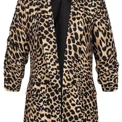 Cloud5ive Damen Blazer Mit 3/4 Ärmeln Und Leo-Print Beige Braun