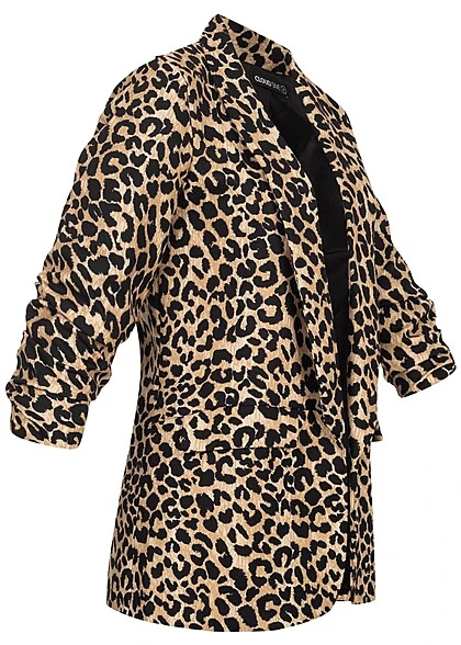 Cloud5ive Damen Blazer Mit 3/4 Ärmeln Und Leo-Print Beige Braun 4 Cloud5ive Damen Blazer Mit 3/4 Ärmeln Und Leo-Print Beige Braun – Bild 2