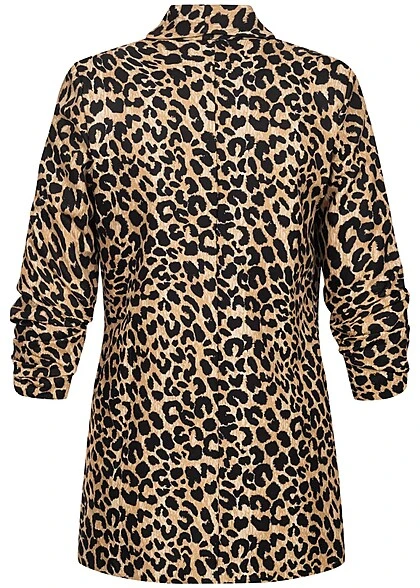 Cloud5ive Damen Blazer Mit 3/4 Ärmeln Und Leo-Print Beige Braun 5 Cloud5ive Damen Blazer Mit 3/4 Ärmeln Und Leo-Print Beige Braun – Bild 3
