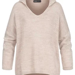 Cloud5ive Damen Oversized Hoodie Mit V-Neck Beige
