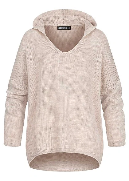 Cloud5ive Damen Oversized Hoodie Mit V-Neck Beige 3 Cloud5ive Damen Oversized Hoodie Mit V-Neck Beige