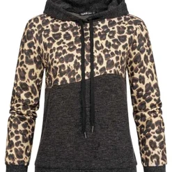 Cloud5ive Damen 2-Tone Hoodie Mit Leo Print Dunkel Grau