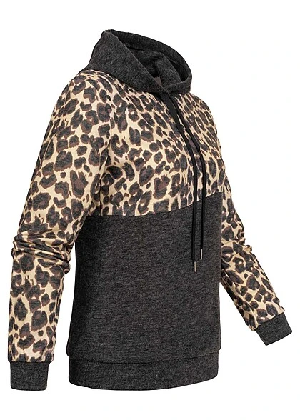 Cloud5ive Damen 2-Tone Hoodie Mit Leo Print Dunkel Grau 4 Cloud5ive Damen 2-Tone Hoodie Mit Leo Print Dunkel Grau – Bild 2