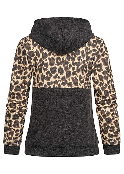 Cloud5ive Damen 2-Tone Hoodie Mit Leo Print Dunkel Grau 5 Cloud5ive Damen 2-Tone Hoodie Mit Leo Print Dunkel Grau – Bild 3