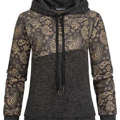 Cloud5ive Damen 2-Tone Hoodie Mit Paisley Print Dunkel Grau
