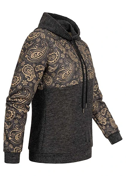 Cloud5ive Damen 2-Tone Hoodie Mit Paisley Print Dunkel Grau 4 Cloud5ive Damen 2-Tone Hoodie Mit Paisley Print Dunkel Grau – Bild 2